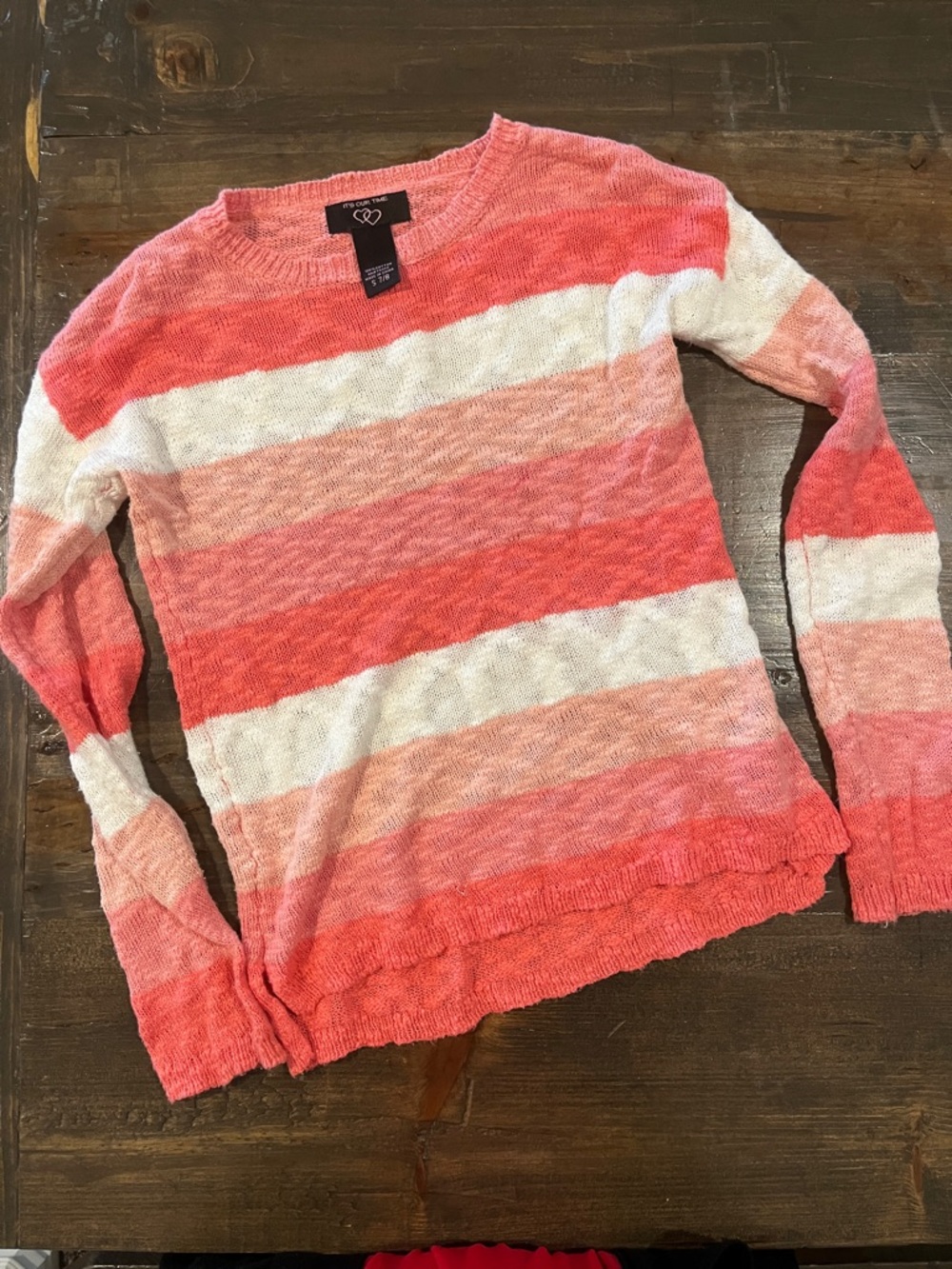 It's Our Time Coral & Cream Striped Lightweight Knit Sweater